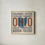 Ohio by Michael Mullan. Shown in a natural wood glass frame for a timeless modern aesthetic. Available as an archival giclee rolled canvas, fine art paper, or poster print. SKU 18072a.