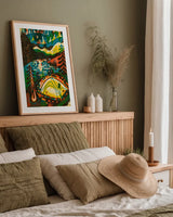 Outdoor Adventure II by Michael Mullan. shown as a paper print in a natural frame. Available as a archival giclee rolled canvas, fine art paper, or poster print. SKU 101002h.