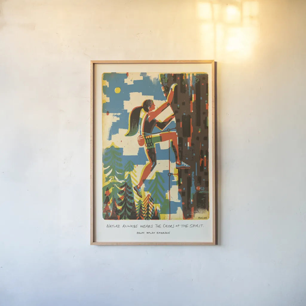 Outdoor Adventure IV by Michael Mullan. shown as a paper print in a natural frame. Available as a archival giclee rolled canvas, fine art paper, or poster print. SKU 101004h.