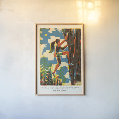 Outdoor Adventure IV by Michael Mullan. shown as a paper print in a natural frame. Available as a archival giclee rolled canvas, fine art paper, or poster print. SKU 101004h.