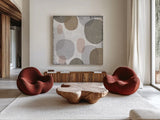 Pastel Drips I by Michael Mullan. Shown as extra-large giant wall art in a modern living room. Available as an archival giclee rolled canvas, fine art paper, or poster print. SKU 33783a.