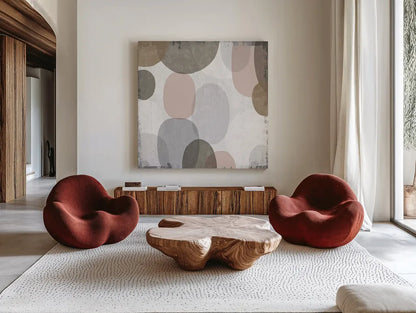 Pastel Drips II by Michael Mullan. Shown as extra-large giant wall art in a modern living room. Available as an archival giclee rolled canvas, fine art paper, or poster print. SKU 33784a.