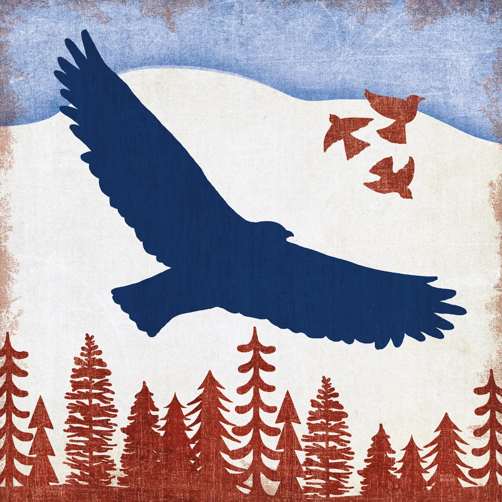 Patriotic Woodland Eagle by Michael Mullan. SKU 66094a. Archival Giclee Fine art print for wall decor.