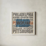 Pennsylvania by Michael Mullan. Shown in a crisp white glass frame for a clean and minimalist style. Available as an archival giclee rolled canvas, fine art paper, or poster print. SKU 18073a.