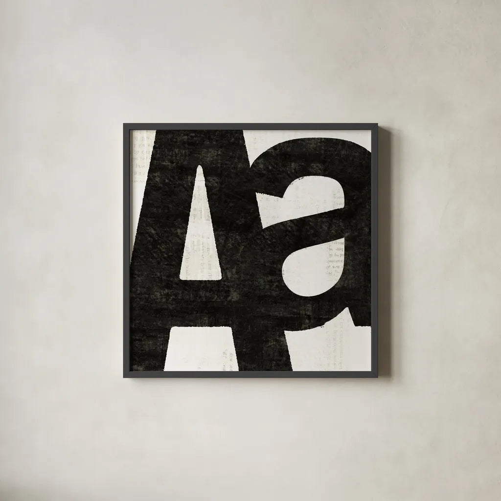 Punctuated Black Square I by Michael Mullan. Shown in a sleek black glass frame for a contemporary gallery look. Available as an archival giclee rolled canvas, fine art paper, or poster print. SKU 50692a.