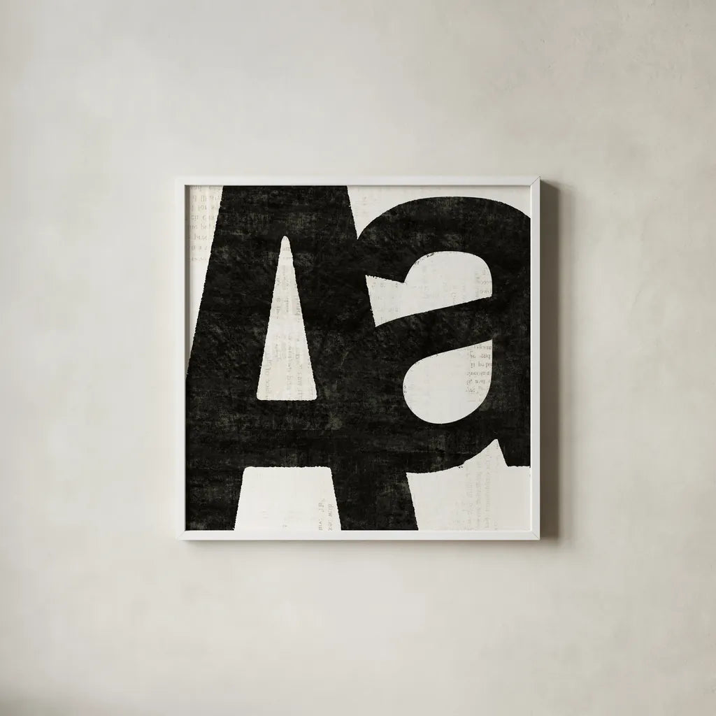 Punctuated Black Square I by Michael Mullan. Shown in a crisp white glass frame for a clean and minimalist style. Available as an archival giclee rolled canvas, fine art paper, or poster print. SKU 50692a.