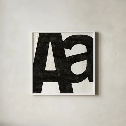 Punctuated Black Square I by Michael Mullan. Shown in a crisp white glass frame for a clean and minimalist style. Available as an archival giclee rolled canvas, fine art paper, or poster print. SKU 50692a.