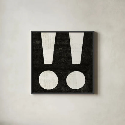 Punctuated Black Square II by Michael Mullan. Shown in a sleek black glass frame for a contemporary gallery look. Available as an archival giclee rolled canvas, fine art paper, or poster print. SKU 50693a.