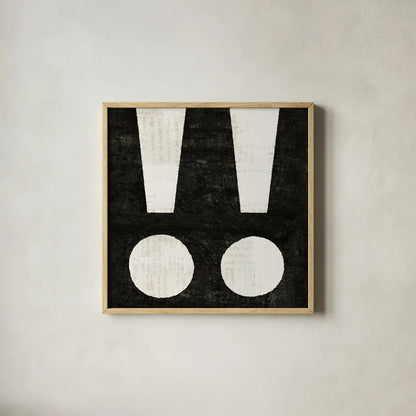 Punctuated Black Square II by Michael Mullan. Shown in a natural wood glass frame for a timeless modern aesthetic. Available as an archival giclee rolled canvas, fine art paper, or poster print. SKU 50693a.
