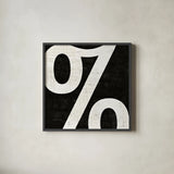 Punctuated Black Square IV by Michael Mullan. Shown in a sleek black glass frame for a contemporary gallery look. Available as an archival giclee rolled canvas, fine art paper, or poster print. SKU 9040a.
