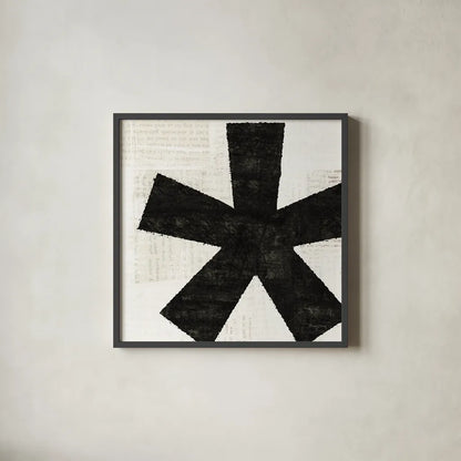 Punctuated Black Square VII by Michael Mullan. Shown in a sleek black glass frame for a contemporary gallery look. Available as an archival giclee rolled canvas, fine art paper, or poster print. SKU 9115a.