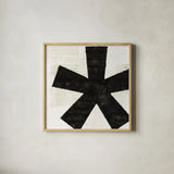 Punctuated Black Square VII by Michael Mullan. Shown in a natural wood glass frame for a timeless modern aesthetic. Available as an archival giclee rolled canvas, fine art paper, or poster print. SKU 9115a.