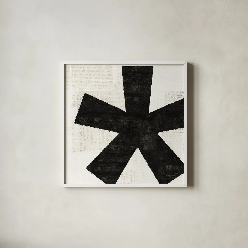 Punctuated Black Square VII by Michael Mullan. Shown in a crisp white glass frame for a clean and minimalist style. Available as an archival giclee rolled canvas, fine art paper, or poster print. SKU 9115a.