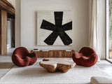 Punctuated Black Square VII by Michael Mullan. Shown as extra-large giant wall art in a modern living room. Available as an archival giclee rolled canvas, fine art paper, or poster print. SKU 9115a.
