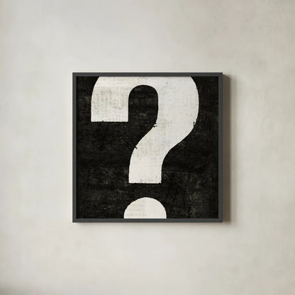 Punctuated Black Square VIII by Michael Mullan. Shown in a sleek black glass frame for a contemporary gallery look. Available as an archival giclee rolled canvas, fine art paper, or poster print. SKU 9041a.