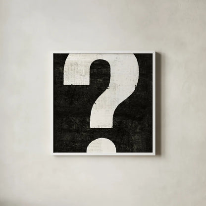 Punctuated Black Square VIII by Michael Mullan. Shown in a crisp white glass frame for a clean and minimalist style. Available as an archival giclee rolled canvas, fine art paper, or poster print. SKU 9041a.