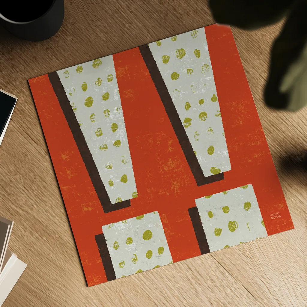 Punctuated Square I Retro by Michael Mullan. Shown as a detailed flat fine art print, highlighting archival giclee quality. Available as an archival giclee rolled canvas, fine art paper, or poster print. SKU 50658a.