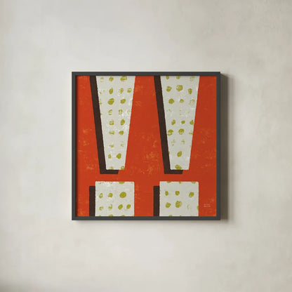 Punctuated Square I Retro by Michael Mullan. Shown in a sleek black glass frame for a contemporary gallery look. Available as an archival giclee rolled canvas, fine art paper, or poster print. SKU 50658a.