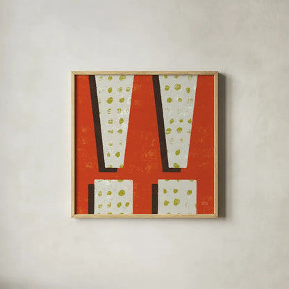 Punctuated Square I Retro by Michael Mullan. Shown in a natural wood glass frame for a timeless modern aesthetic. Available as an archival giclee rolled canvas, fine art paper, or poster print. SKU 50658a.