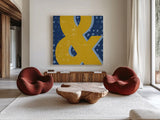 Punctuated Square II Bright by Michael Mullan. Shown as extra-large giant wall art in a modern living room. Available as an archival giclee rolled canvas, fine art paper, or poster print. SKU 56574a.