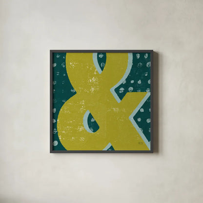 Punctuated Square II Retro by Michael Mullan. Shown in a sleek black glass frame for a contemporary gallery look. Available as an archival giclee rolled canvas, fine art paper, or poster print. SKU 50659a.