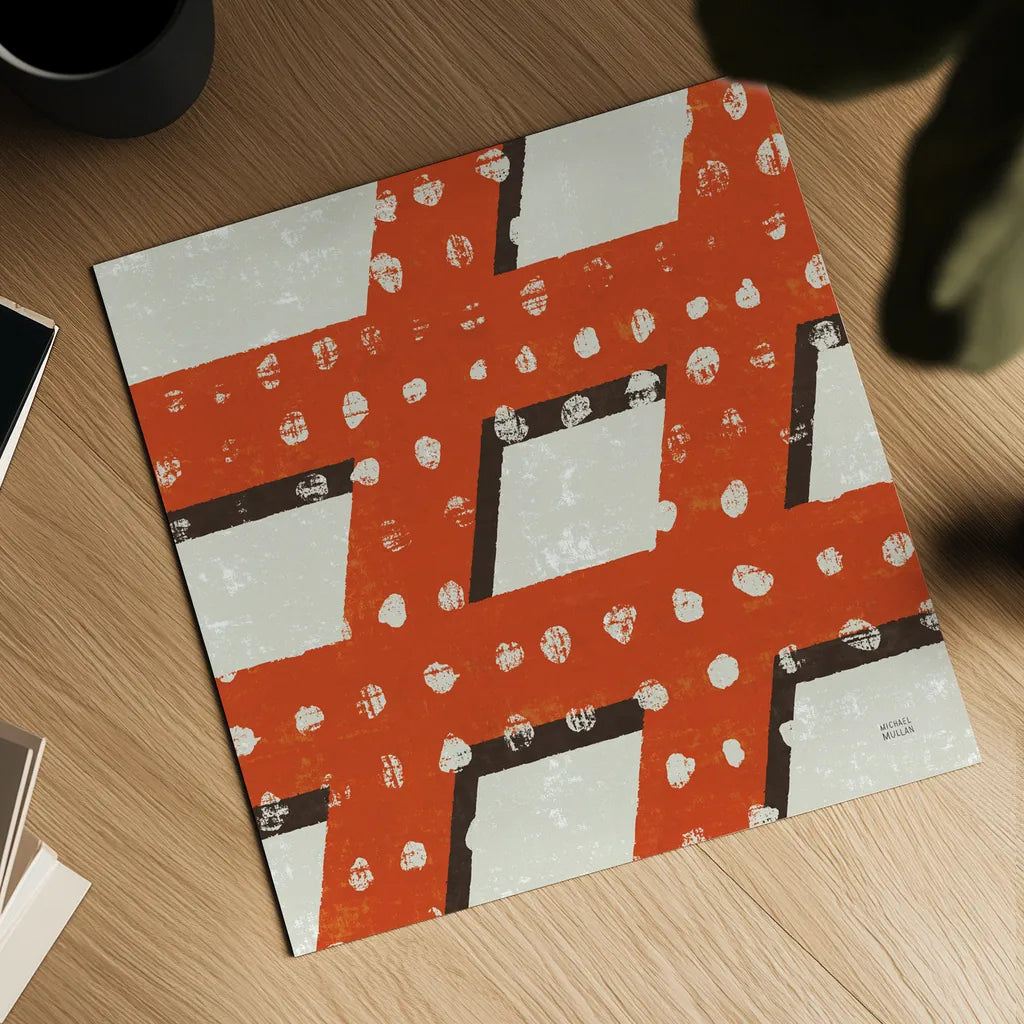 Punctuated Square IV Retro by Michael Mullan. Shown as a detailed flat fine art print, highlighting archival giclee quality. Available as an archival giclee rolled canvas, fine art paper, or poster print. SKU 9035a.