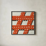 Punctuated Square IV Retro by Michael Mullan. Shown in a sleek black glass frame for a contemporary gallery look. Available as an archival giclee rolled canvas, fine art paper, or poster print. SKU 9035a.