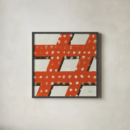 Punctuated Square IV Retro by Michael Mullan. Shown in a sleek black glass frame for a contemporary gallery look. Available as an archival giclee rolled canvas, fine art paper, or poster print. SKU 9035a.