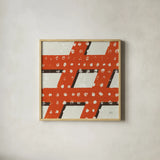 Punctuated Square IV Retro by Michael Mullan. Shown in a natural wood glass frame for a timeless modern aesthetic. Available as an archival giclee rolled canvas, fine art paper, or poster print. SKU 9035a.