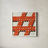 Punctuated Square IV Retro by Michael Mullan. Shown in a crisp white glass frame for a clean and minimalist style. Available as an archival giclee rolled canvas, fine art paper, or poster print. SKU 9035a.