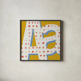 Punctuated Square IX Bright by Michael Mullan. Shown in a sleek black glass frame for a contemporary gallery look. Available as an archival giclee rolled canvas, fine art paper, or poster print. SKU 56576a.