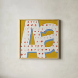 Punctuated Square IX Bright by Michael Mullan. Shown in a natural wood glass frame for a timeless modern aesthetic. Available as an archival giclee rolled canvas, fine art paper, or poster print. SKU 56576a.