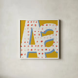 Punctuated Square IX Bright by Michael Mullan. Shown in a crisp white glass frame for a clean and minimalist style. Available as an archival giclee rolled canvas, fine art paper, or poster print. SKU 56576a.