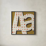 Punctuated Square IX Retro by Michael Mullan. Shown in a sleek black glass frame for a contemporary gallery look. Available as an archival giclee rolled canvas, fine art paper, or poster print. SKU 50664a.