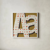 Punctuated Square IX Retro by Michael Mullan. Shown in a crisp white glass frame for a clean and minimalist style. Available as an archival giclee rolled canvas, fine art paper, or poster print. SKU 50664a.