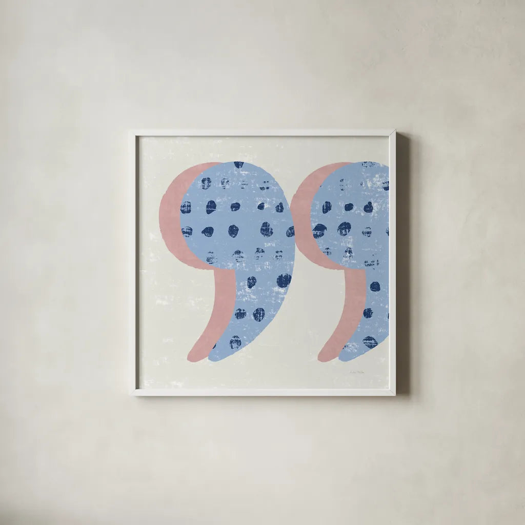 Punctuated Square V Bright by Michael Mullan. Shown in a crisp white glass frame for a clean and minimalist style. Available as an archival giclee rolled canvas, fine art paper, or poster print. SKU 56575a.