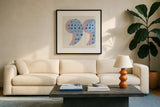 Punctuated Square V Bright by Michael Mullan. Displayed in a glass frame with matte in a clean modern living room. Available as an archival giclee rolled canvas, fine art paper, or poster print. SKU 56575a.