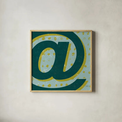 Punctuated Square V Retro by Michael Mullan. Shown in a natural wood glass frame for a timeless modern aesthetic. Available as an archival giclee rolled canvas, fine art paper, or poster print. SKU 50661a.