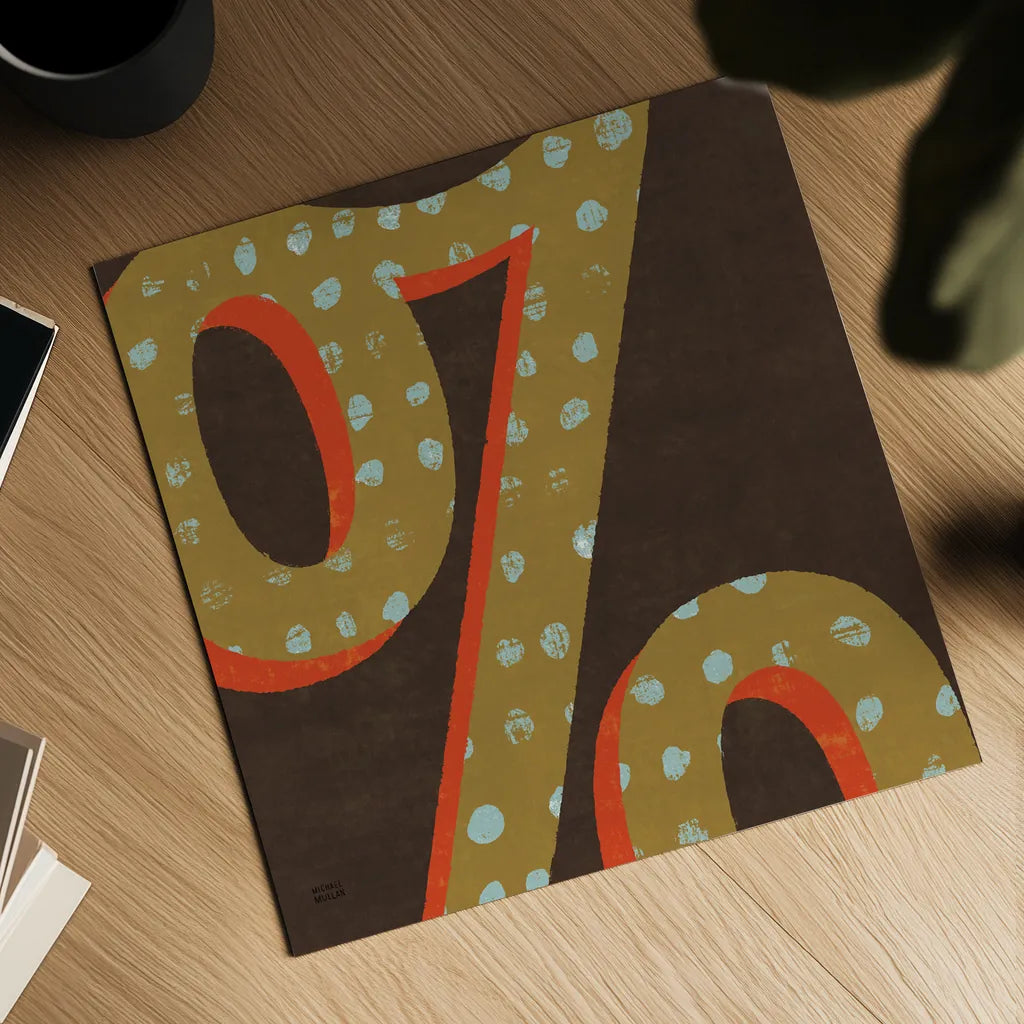 Punctuated Square VI - Retro by Michael Mullan. Shown as a detailed flat fine art print, highlighting archival giclee quality. Available as an archival giclee rolled canvas, fine art paper, or poster print. SKU 9037a.