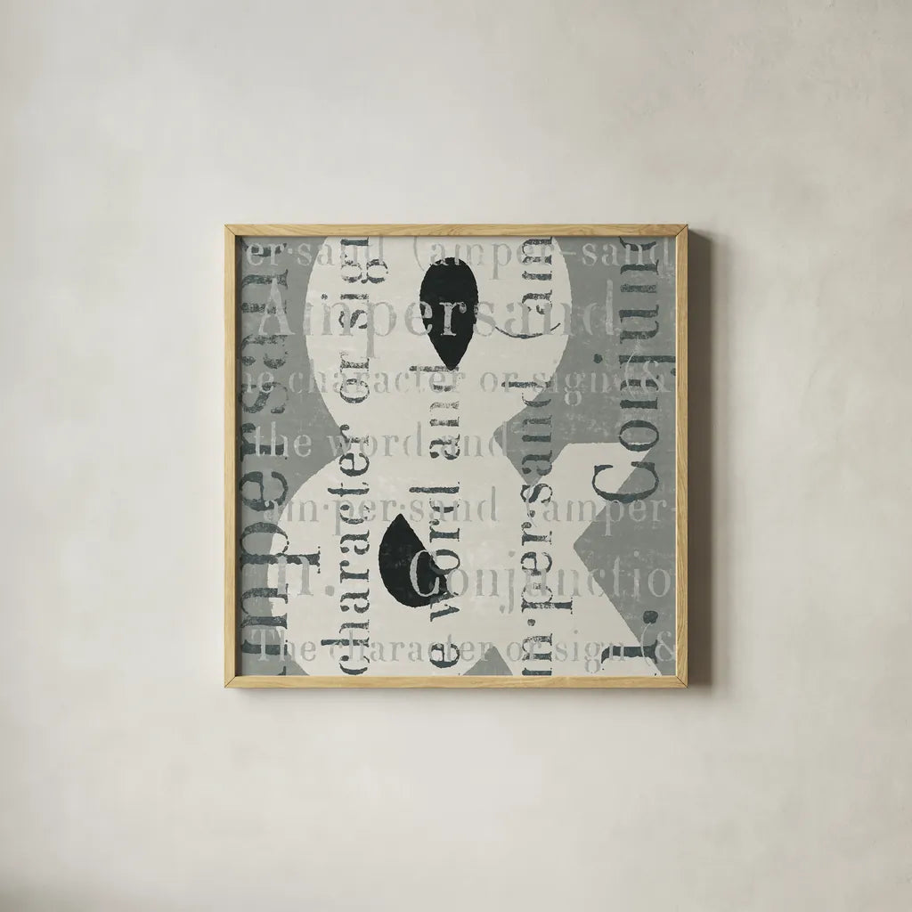 Punctuated Text II by Michael Mullan. Shown in a natural wood glass frame for a timeless modern aesthetic. Available as an archival giclee rolled canvas, fine art paper, or poster print. SKU 9047a.