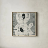 Punctuated Text II by Michael Mullan. Shown in a natural wood glass frame for a timeless modern aesthetic. Available as an archival giclee rolled canvas, fine art paper, or poster print. SKU 9047a.