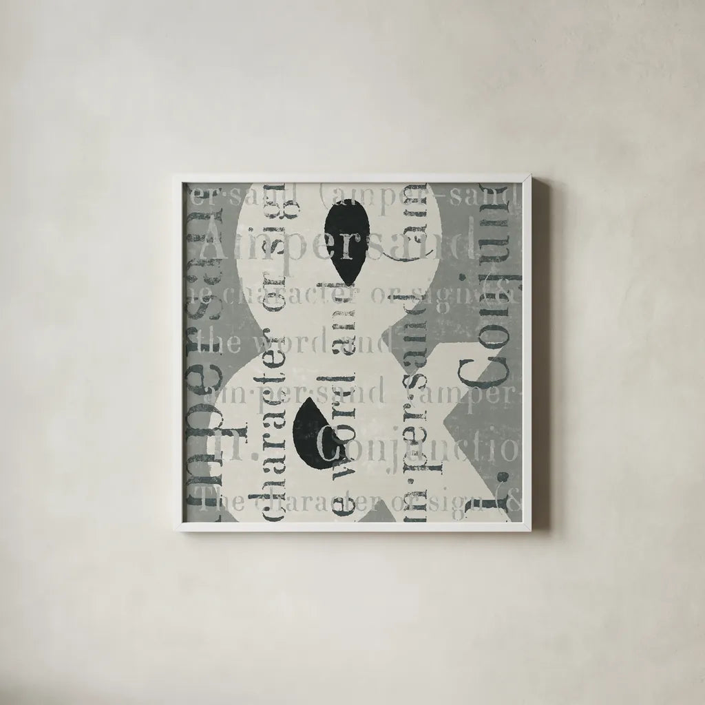 Punctuated Text II by Michael Mullan. Shown in a crisp white glass frame for a clean and minimalist style. Available as an archival giclee rolled canvas, fine art paper, or poster print. SKU 9047a.