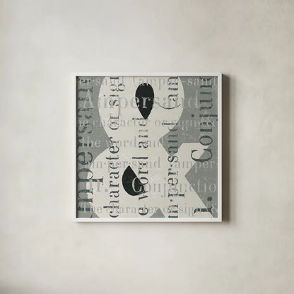 Punctuated Text II by Michael Mullan. Shown in a crisp white glass frame for a clean and minimalist style. Available as an archival giclee rolled canvas, fine art paper, or poster print. SKU 9047a.
