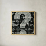 Punctuated Text IV by Michael Mullan. Shown in a natural wood glass frame for a timeless modern aesthetic. Available as an archival giclee rolled canvas, fine art paper, or poster print. SKU 9049a.