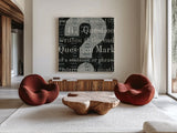 Punctuated Text IV by Michael Mullan. Shown as extra-large giant wall art in a modern living room. Available as an archival giclee rolled canvas, fine art paper, or poster print. SKU 9049a.