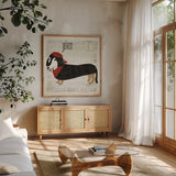 Puppy Love IX by Michael Mullan. Shown in a natural wood frame in a cozy modern living room. Available as an archival giclee rolled canvas, fine art paper, or poster print. SKU 104069a.