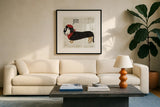 Puppy Love IX by Michael Mullan. Displayed in a glass frame with matte in a clean modern living room. Available as an archival giclee rolled canvas, fine art paper, or poster print. SKU 104069a.