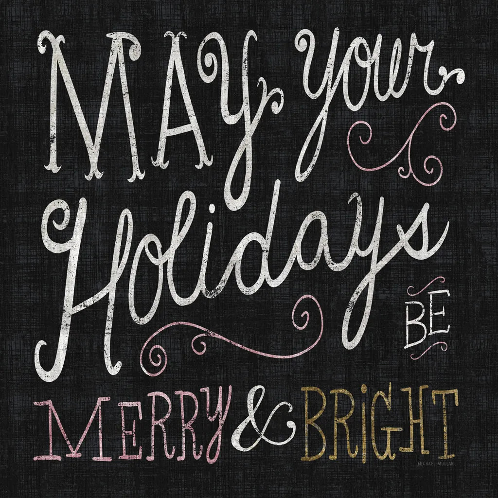 Quirky Christmas Merry and Bright Metallic by Michael Mullan. SKU 50313a. Archival Giclee Fine art print for wall decor.