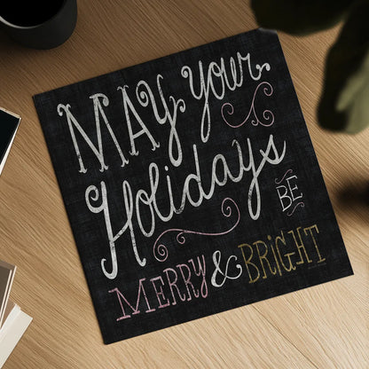 Quirky Christmas Merry and Bright Metallic by Michael Mullan. Shown as a detailed flat fine art print, highlighting archival giclee quality. Available as an archival giclee rolled canvas, fine art paper, or poster print. SKU 50313a.