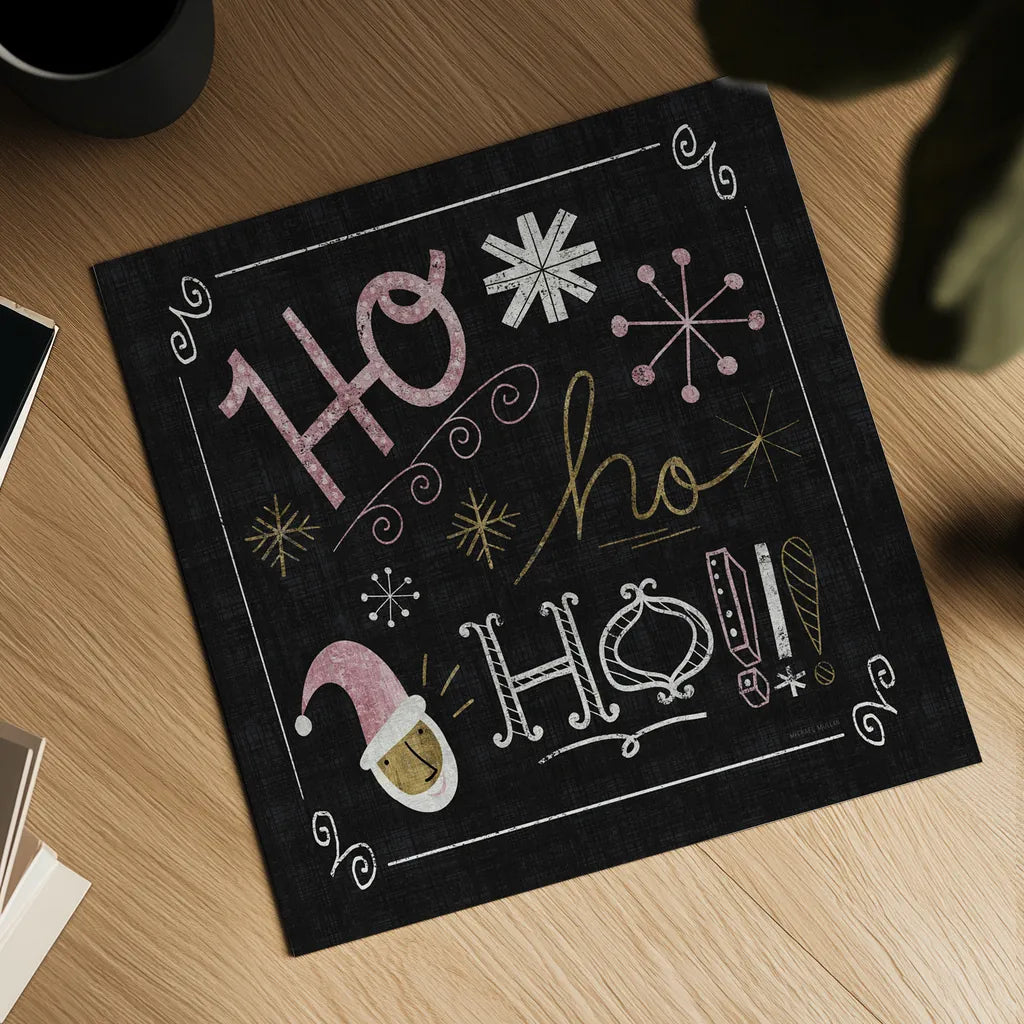 Quirky Christmas Santa Metallic by Michael Mullan. Shown as a detailed flat fine art print, highlighting archival giclee quality. Available as an archival giclee rolled canvas, fine art paper, or poster print. SKU 50312a.